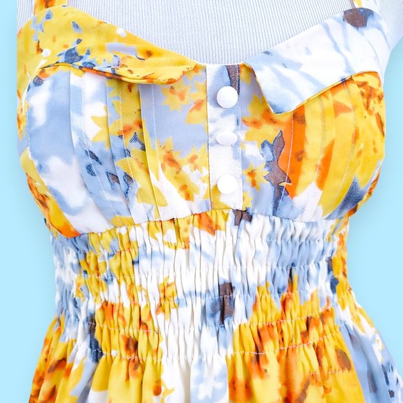 Flowy Floral Watercolor Chiffon Halter Dress with Buttons M - Picture 3 of 7